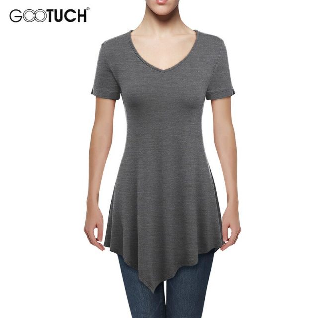 2019 Summer Asymmetric design T-Shirt Women’s Casual Short Sleeves TShirt Irregular Hem Tops Ladies Plus Size Long T Shirts 2545