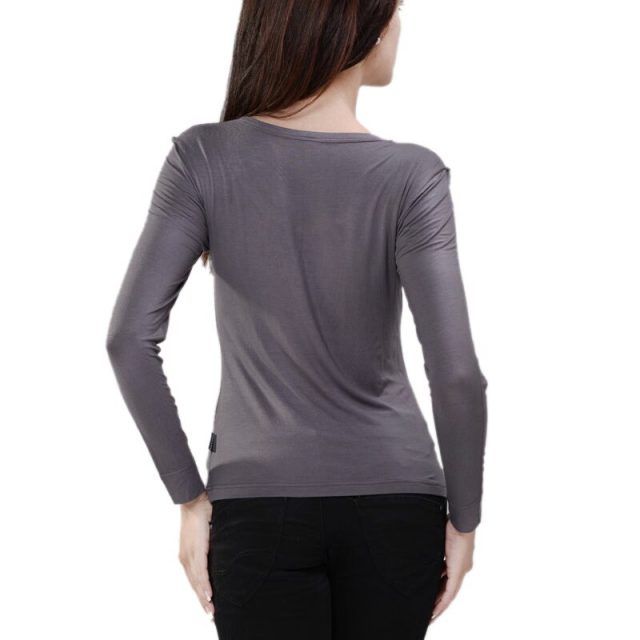 Womens T-shirt Long Sleeve Modal Undershirt Ladies Sexy Low-Cut Stretch Top Tees Solid Color European Style Plus Size Shirts 302