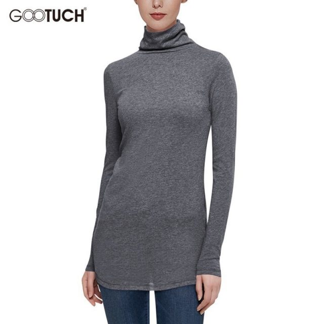 Fashion Womens Long Sleeves Cotton T Shirts Women Turtleneck Long Sleeve Women Casual Long T Shirt Femme Plus Size Tops Tee 5348