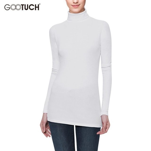 Fashion Womens Long Sleeves Cotton T Shirts Women Turtleneck Long Sleeve Women Casual Long T Shirt Femme Plus Size Tops Tee 5348