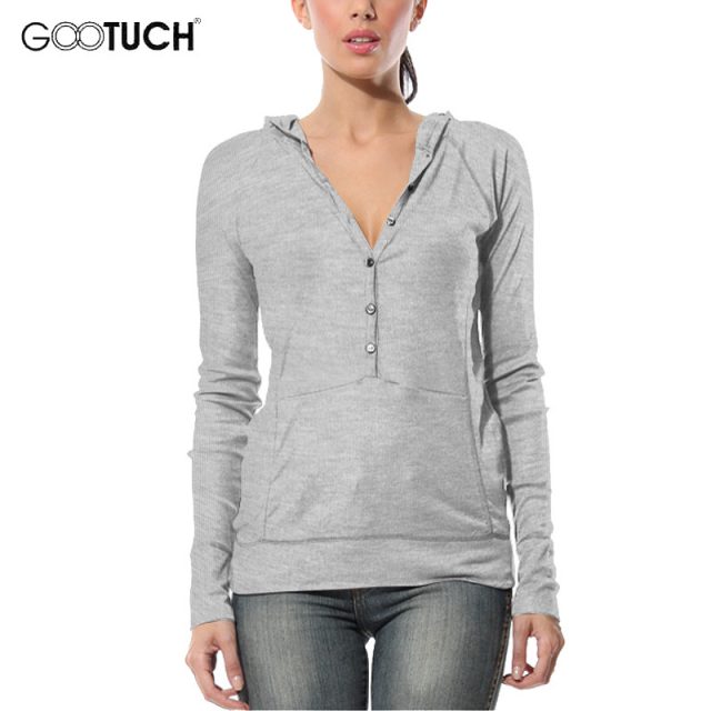Autumn Winter Womens Hoodies Sweatshirt Casual Long Sleeve Solid Color V Neck Tops Cotton Hooded Shirt Button Plus Size Top 7096