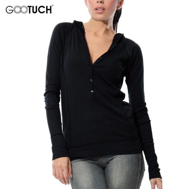 Autumn Winter Womens Hoodies Sweatshirt Casual Long Sleeve Solid Color V Neck Tops Cotton Hooded Shirt Button Plus Size Top 7096
