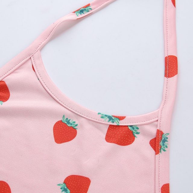 Women Summer Tank Tops Vest Sleeveless Crop Tops Sweet Strawberry Print Pink Tops Halter Female Shirts Camis