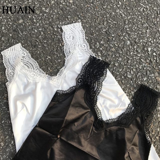 Women Satin Tank Top Summer Lace Patchwork Casual Tank Top 2019 Solid Color Sleeveless Shirt Camisole Fitness Female Vest Tee