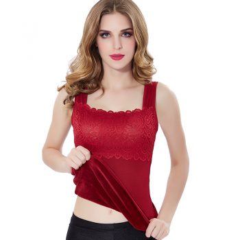 Winter New Warm Vest Women's Lace Slim Plus Velvet Top Thick Super Soft Double Layer Plus Size Top Women Lace Fleece Tank Tops