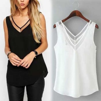 2019 Hot Sales Droppshiping Fashion Chiffon Slim Loose V-Neck Sleeveless Vest Shirt Blouse Tops For Women Girls BFJ55