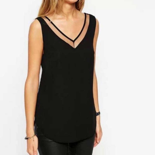 2019 Hot Sales Droppshiping Fashion Chiffon Slim Loose V-Neck Sleeveless Vest Shirt Blouse Tops For Women Girls BFJ55
