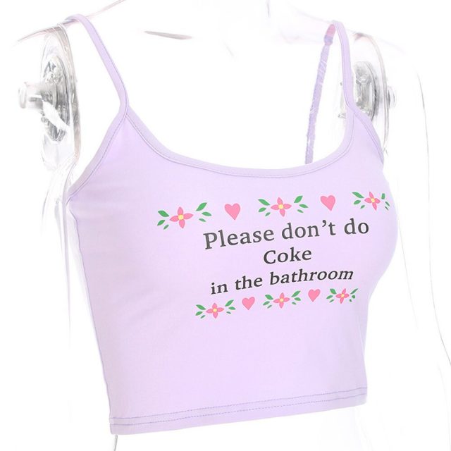 SAGACE Slash neck Vest Please don’t do coke in the bathroom cropTank Tops Letter Print Vest Camisole Summer Ladies Short Tops