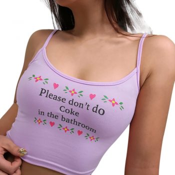 SAGACE Slash neck Vest Please don’t do coke in the bathroom cropTank Tops Letter Print Vest Camisole Summer Ladies Short Tops