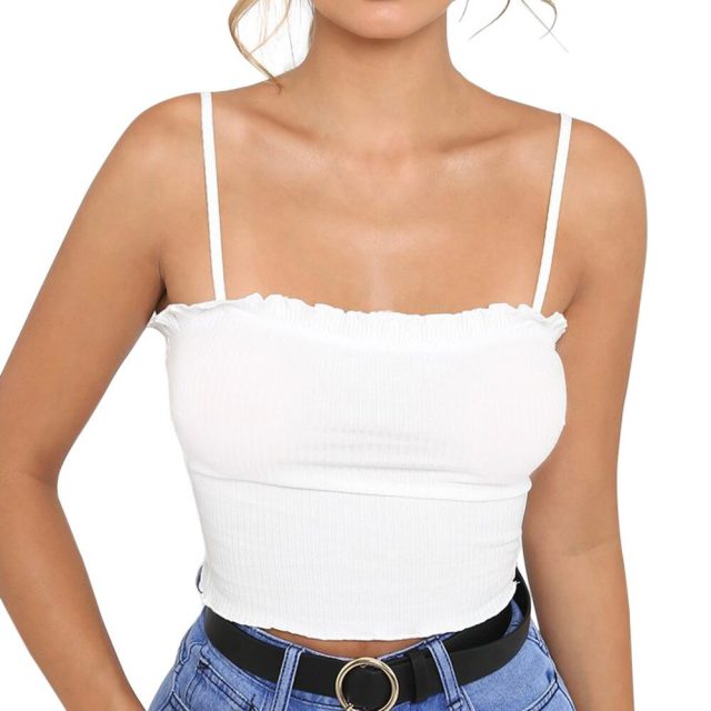 New Fashion 2018 sexy tops for women Summer Casual Sleeveless Ruffles Off Shoulder crop Halter Solid Tank Tops in White
