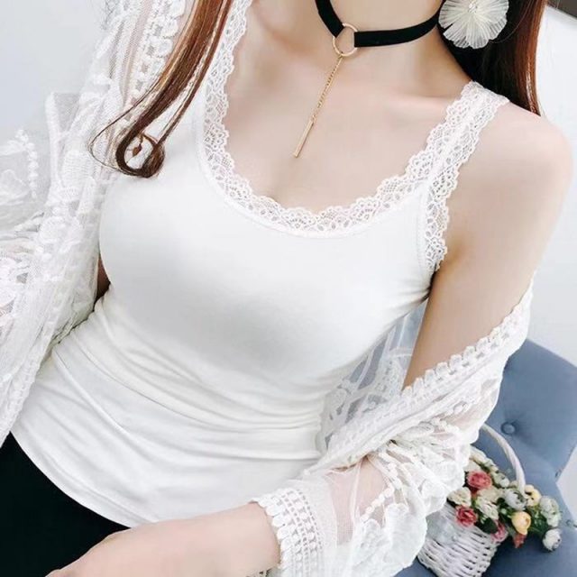 Hot Sale Summer Women Solid Lace Camis Female Lace Knitting Vest Sexy Lace Camisole Woman U-Tank Tops