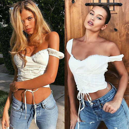 2019 New Women Sexy Off Shoulder Crop Top Casual Bralet Tank Top Crop Fashion Soild White Pullover Cami Tops Summer Clothes