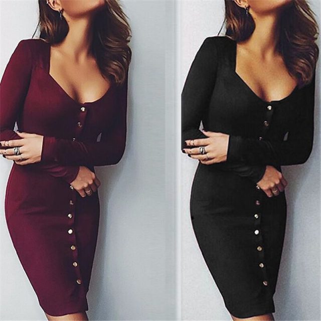 Fashion Women Dress Long Sleeve Knee-length Dress Bodycon Dresses For Women For Ladies Evening Party Dresses Ladies Club Wear