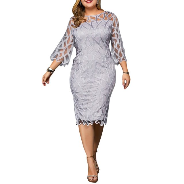 Autumn Plus Size Women Bodycon Midi Dress Solid Hollow Half Sleeve Vintage Beach Sexy Summer Large Size Party Lady Dress Vestido