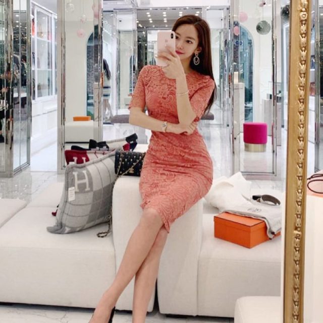 CINESSD Sexy Lace Bag Hip Party Robe Bodycon Dress 2019 Women Summer Korean Solid O-neck Short Sleeve Bodycon Dress Vestidos
