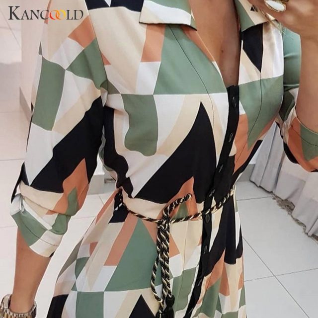 KANCOOLD dress Women Autumn Holiday Style Feminino Print Casual Dress Plus Size Ladies sashes fashion new dress women 2019Sep9