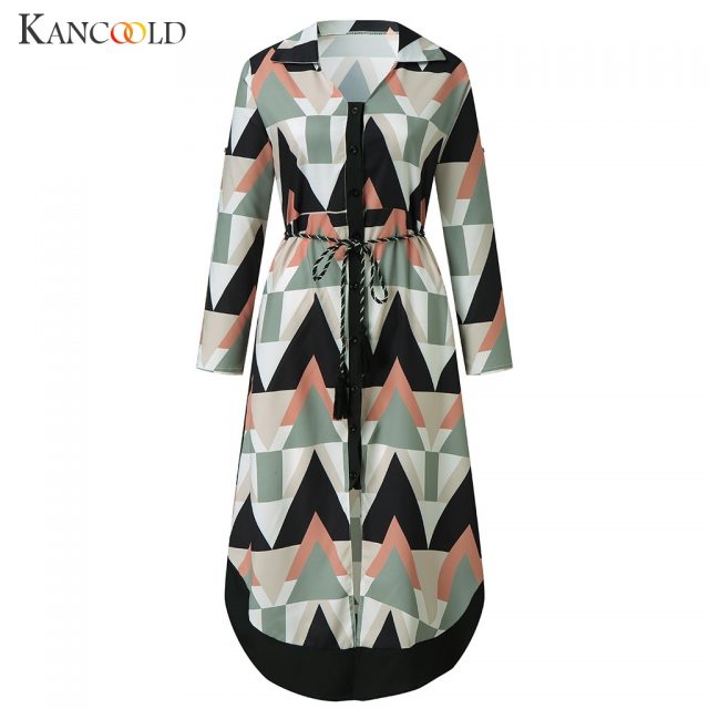 KANCOOLD dress Women Autumn Holiday Style Feminino Print Casual Dress Plus Size Ladies sashes fashion new dress women 2019Sep9