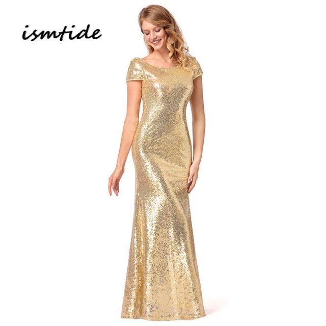 ismtide Sequin Dress 2018 New O-Neck Elegant Long Sparkle Mermaid Sequin Dress Maxi Gatsby Ball Gown Party Dresses Women