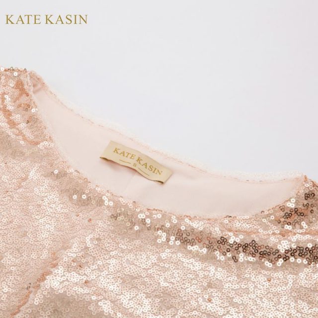 Kate Kasin Rose Gold Sequin Dress Women’s Sparkling Short Sleeves Elegant Casual Club Party Dresses Women Evening