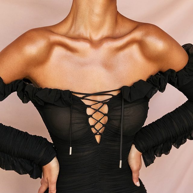 2019 new summer sexy bodycon women dress slash neck draped black mini dress vestidos elegant celebrity party dress black fashion