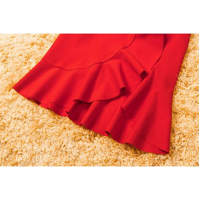 2018 Summer New Women Sexy Red Ruffles Runway Dress Female Sleeveless Splitted Bandage Dresses Party Dress Vestidos