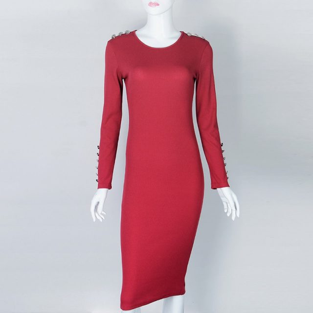 Fashion Women Sexy Bodycon Dress Autumn Winter Knitted Midi Dress Robe Solid Package Hip Long Sleeve Dresses Ribbed Party GV420