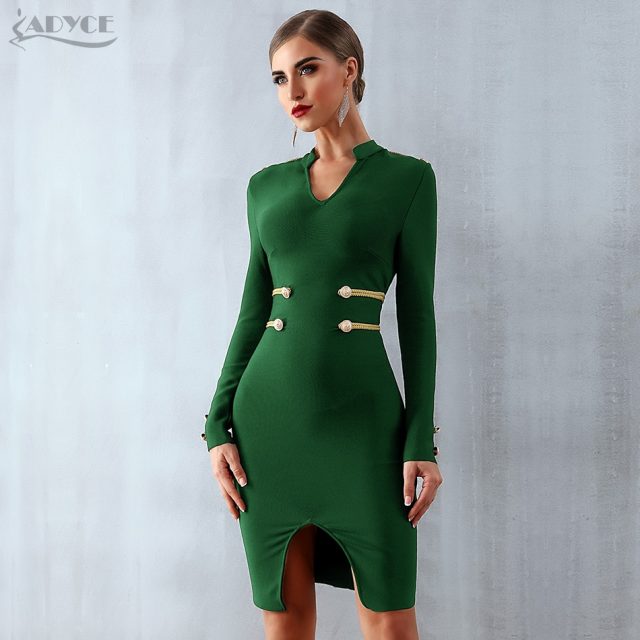 Adyce 2019 New Winter Black Elegant Celebrity Evening Party Bandage Dress Women Vestido Sexy Long Sleeve Midi Club Bodycon Dress