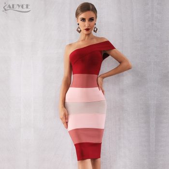 Adyce 2019 New Summer Women Bandage Dress Vestidos Sexy One Shoulder Sleeveless Midi Club Dress Celebrity Evening Party Dresses