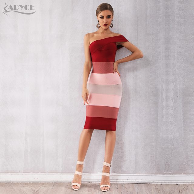 Adyce 2019 New Summer Women Bandage Dress Vestidos Sexy One Shoulder Sleeveless Midi Club Dress Celebrity Evening Party Dresses