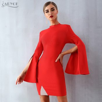 Adyce 2019 New Winter Women Red Bandage Dress Sexy Flare Sleeve Black Club Dress Vestidos Elegant Celebrity Evening Party Dress