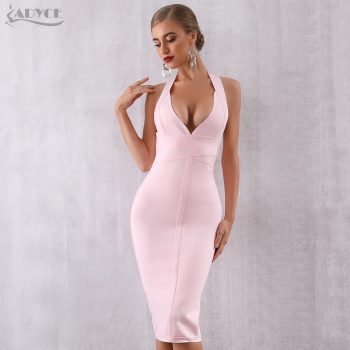 ADYCE 2019 New Summer Women Bodycon Bandage Dress Sexy Halter Deep V Backless Club Dress Vestidos Celebrity Evening Party Dress