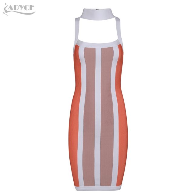 Adyce 2019 New Summer Women Striped Bandage Dress Halter Sleeveless Knee-Length Clubwears Celebrity Evening Party DressVestidos