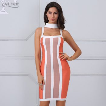 Adyce 2019 New Summer Women Striped Bandage Dress Halter Sleeveless Knee-Length Clubwears Celebrity Evening Party DressVestidos