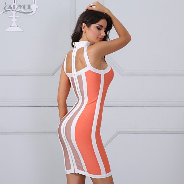Adyce 2019 New Summer Women Striped Bandage Dress Halter Sleeveless Knee-Length Clubwears Celebrity Evening Party DressVestidos