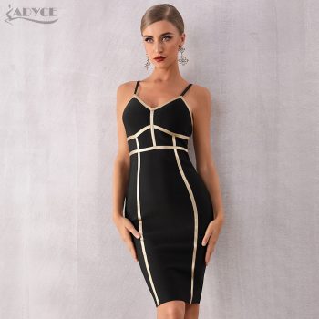 Adyce 2019 New Summer Bodycon Bandage Dress Women Elegant Sexy Spaghetti Strap Black Striped Club Dress Celebrity Party Dress