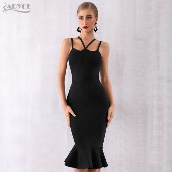 Adyce 2019 New Summer Women Black Bandage Dress Sexy Halter Sleeveless Mermaid Club Dress Vestidos Celebrity Evening Party Dress