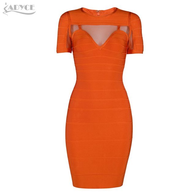 ADYCE 2019 Chic New Brand Autumn Woman Bandage Dress Sexy Short Sleeve Mesh Celebrity Evening Party Dress Vestidos Wholesale