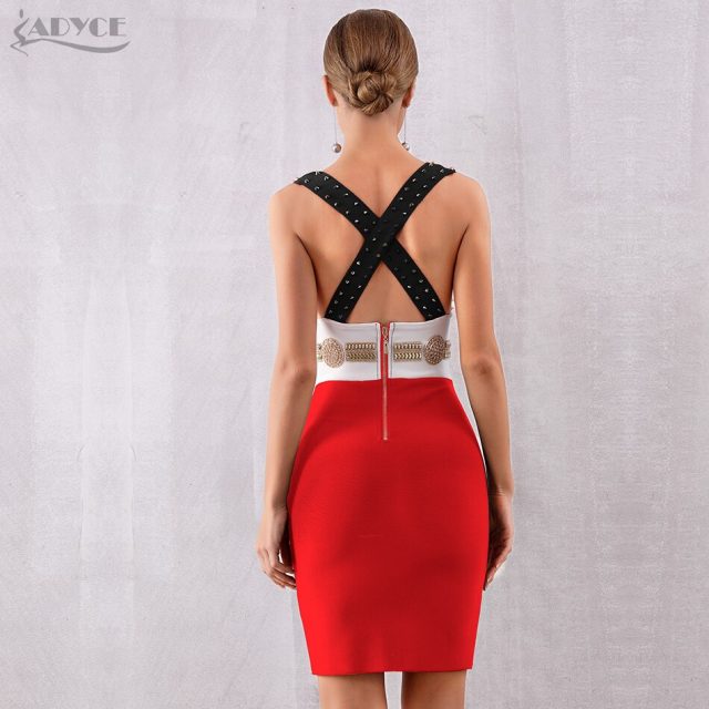 ADYCE 2019 New Summer Sleeveless Bandage Dress Women Sexy V Neck Bodycon Club Dress Bead Celebrity Evening Party Dress Vestidos