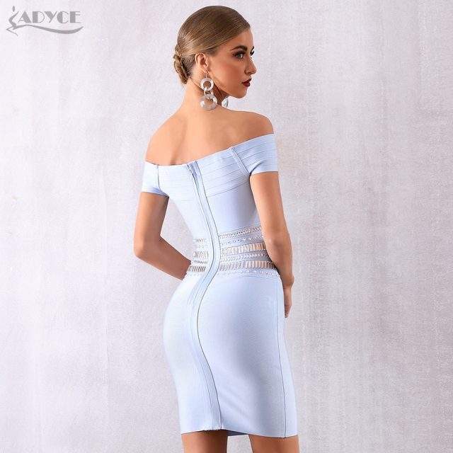 Adyce 2019 New Summer Women Bandage Dress Vestidos Sky Blue Celebrity Party Dress Elegant Off Shoulder Dimond Bodycon Club Dress