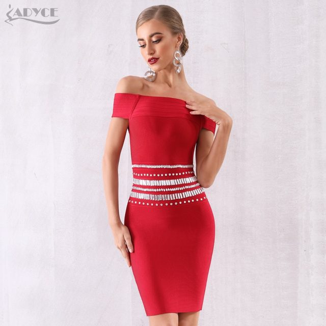 Adyce 2019 New Summer Women Bandage Dress Vestidos Sky Blue Celebrity Party Dress Elegant Off Shoulder Dimond Bodycon Club Dress