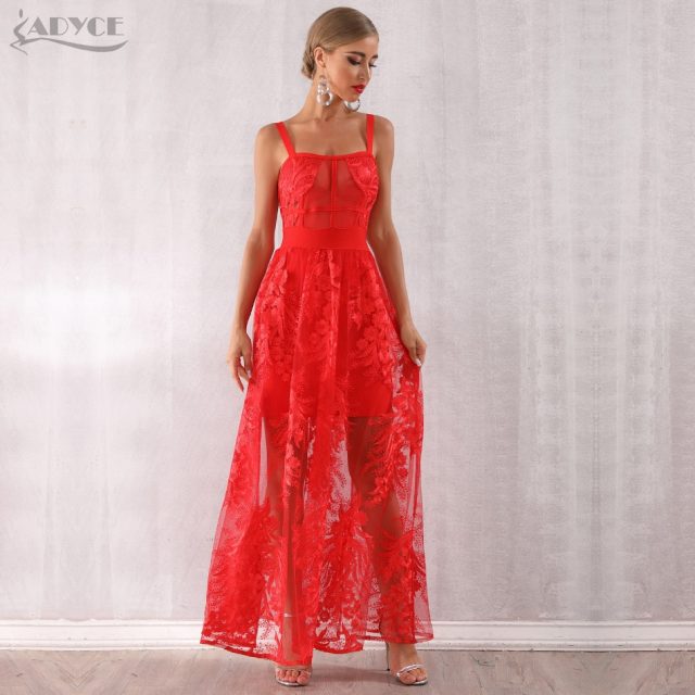 Adyce 2019 New Arrivals Women Red Sexy Spaghetti Strap Bodycon Dress Lace Sleeveless Maxi Dress Celebrity Party Dress Vestidos