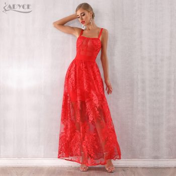 Adyce 2019 New Arrivals Women Red Sexy Spaghetti Strap Bodycon Dress Lace Sleeveless Maxi Dress Celebrity Party Dress Vestidos