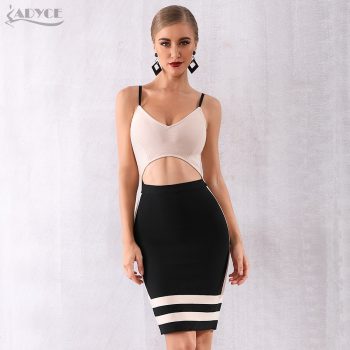 Adyce New Summer Women Bodycon Bandage Dress Vestidos Elegant Nude Spaghetti Strap Hollow Out Club Dress Celebrity Party Dresses