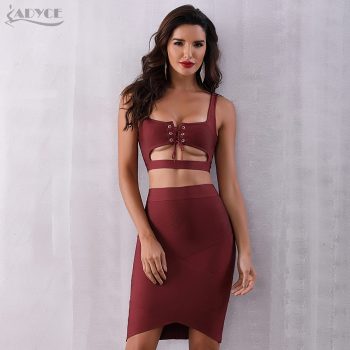 ADYCE 2019 New Summer Bodycon Bandage Set Dress 2 Two pieces Set Top&Skirts Lace Up Vestidos Celebrity Evening Party Dress Women