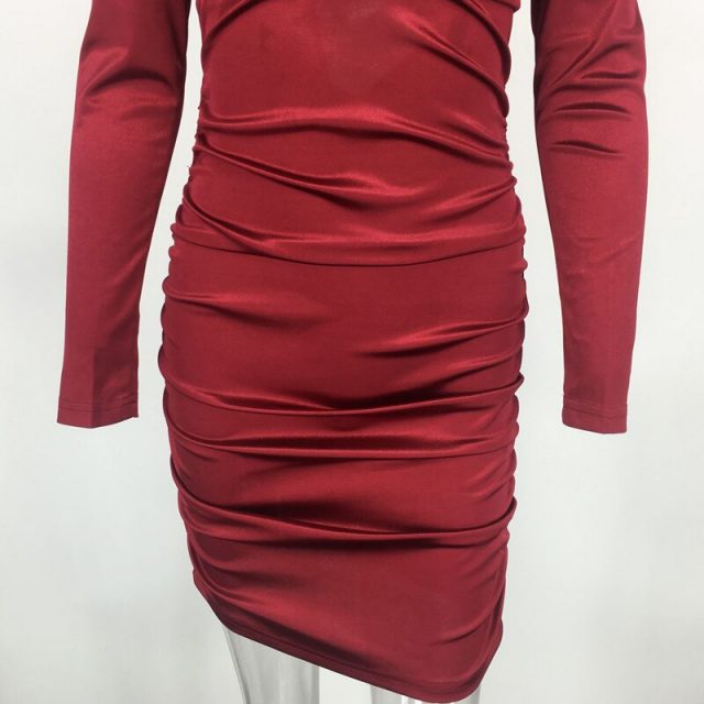 HolaTeenYang Sexy Dress Ruch V-neck Backless Long Sleeves Mini Dress Solis Winered Celebrity Party Club Evening Vestidos 2020