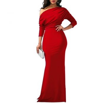 Summer Women Solid Polyester A-line Dress Regular Half Sleeve Long Dress Boho Beach Maxi Dress Evening Casual Party Dress