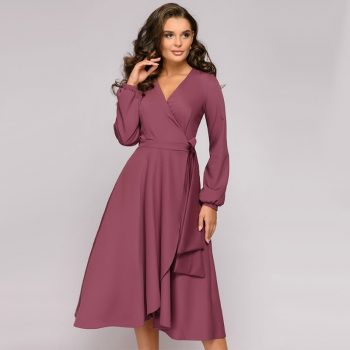 Women Vintage A Line Evening Party Dress Sexy V Neck Long Sleeve   Elegant Dress Women 2019 Autumn Casual Women Dress Vestido