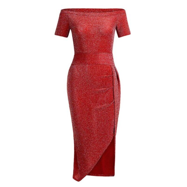 2019 Hot Womens Off Shoulder High Slit Bag Hip Dress Sparkling Formal Gown Sexy Dress CGU 88