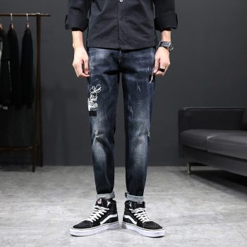 Fashion Skinny jeans men Drawstring Slim Fit Denim Joggers Stretch Male Jean Pencil Pants Blue Men’s jeans fashion Casual Hombre