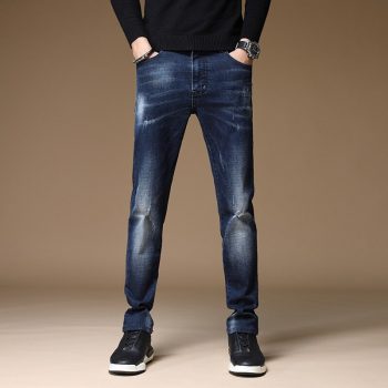 New Arrivals Jeans Men Quality Brand Business Casual Male Denim Pants Straight Slim Fit Dark Blue Men's Trousers Yong Man